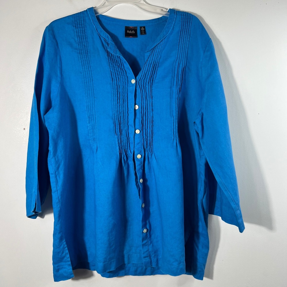 Womens Rafaella Pleat Front Linen Button Tunic Turquoise XL